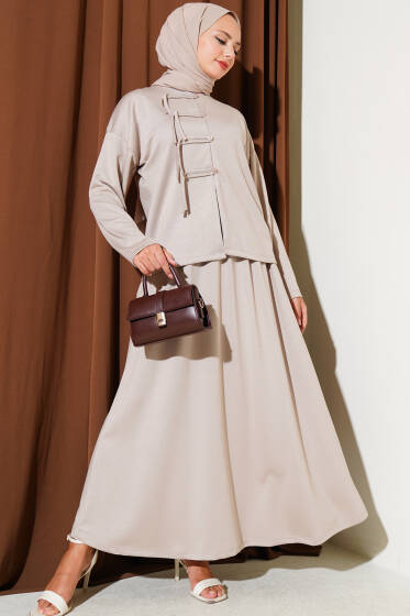 Loyşa Brit Düğmeli Etekli İkili Takım Taş - İkili Takım