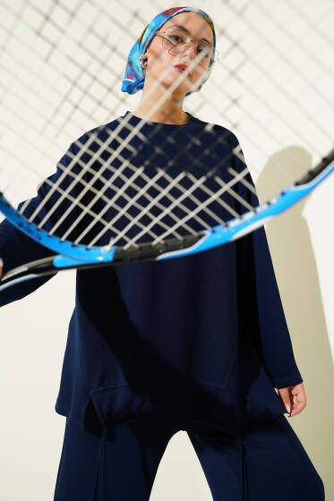 Loyşa Büzgü Detaylı Basic İkili Takım Lacivert - İkili Takım