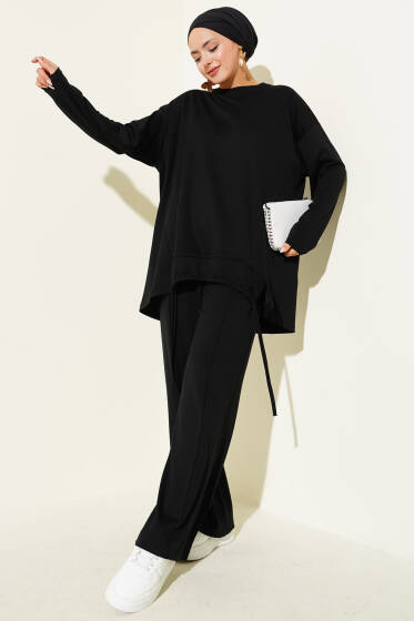 Loyşa Büzgü Detaylı Basic İkili Takım Siyah - İkili Takım