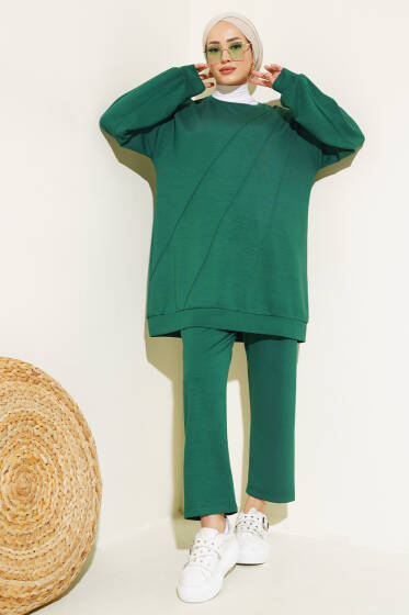 Loyşa Çapraz Dikiş Detaylı Takım Yeşil - İkili Takım