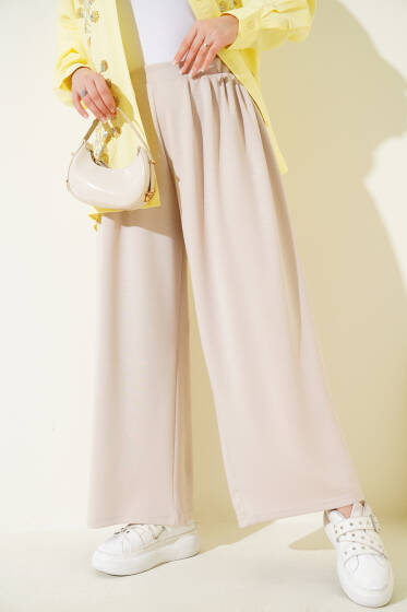 Loyşa Cepli Geniş Paça Pantolon Bej - Pantolon