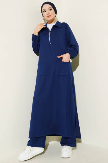 Loyşa Cepli Uzun Tunik İkili Takım Lacivert - İkili Takım