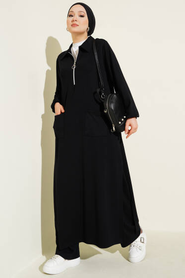 Loyşa Cepli Uzun Tunik İkili Takım Siyah - İkili Takım