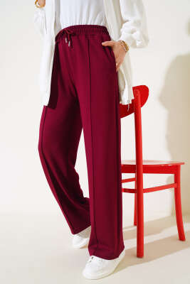 Loyşa Çımalı Geniş Paça Pantolon Bordo - 300-500 TL Ürünler