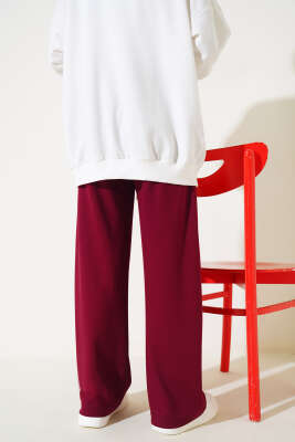 Loyşa Çımalı Geniş Paça Pantolon Bordo - 300-500 TL Ürünler