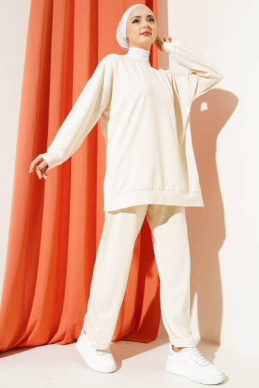 Loyşa Çıtçıt Süslemeli İkili Takım Bej - İkili Takım