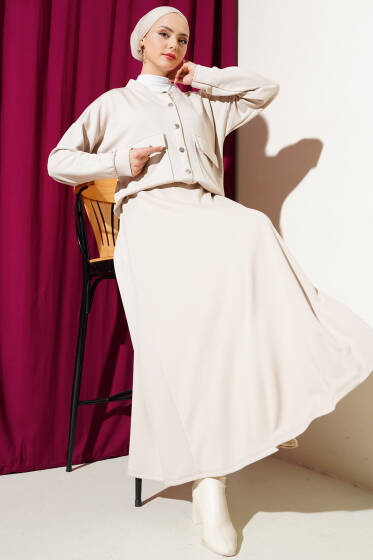 Loyşa Çıtçıtlı Etekli İkili Takım Bej - İkili Takım