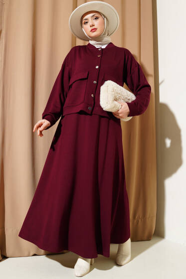 Loyşa Çıtçıtlı Etekli İkili Takım Bordo - İkili Takım