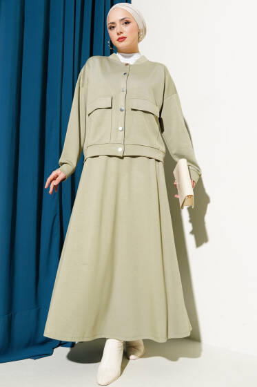 Loyşa Çıtçıtlı Etekli İkili Takım Çağla Yeşili - İkili Takım