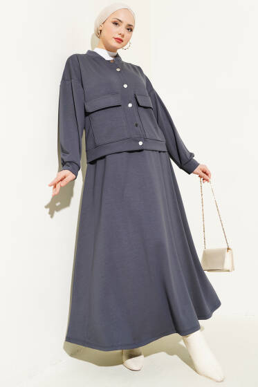 Loyşa Çıtçıtlı Etekli İkili Takım Füme - İkili Takım