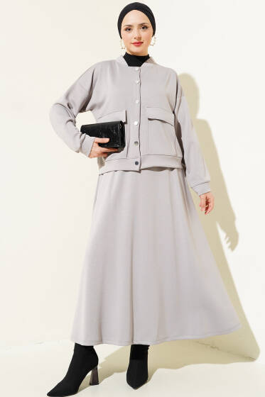 Loyşa Çıtçıtlı Etekli İkili Takım Gri - İkili Takım