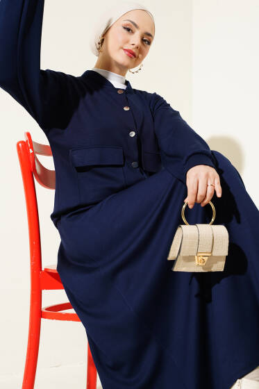 Loyşa Çıtçıtlı Etekli İkili Takım Lacivert - İkili Takım