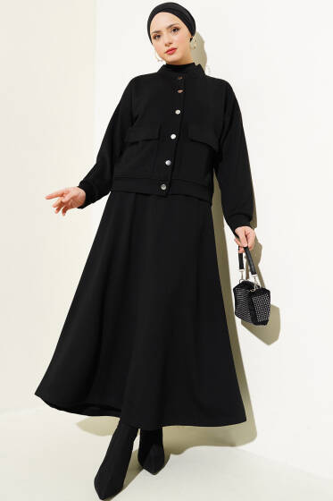 Loyşa Çıtçıtlı Etekli İkili Takım Siyah - İkili Takım