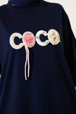 Loyşa Coco Çiçek Detaylı Tunik Lacivert - Tunik