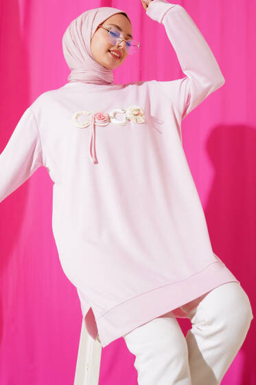 Loyşa Coco Çiçek Detaylı Tunik Pembe - Tunik