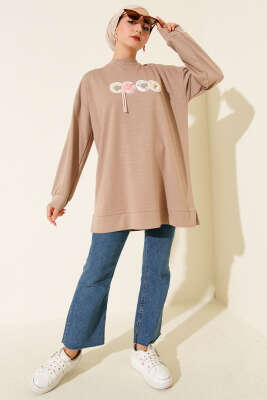 Loyşa Coco Yazı Süslemeli Tunik Bej - 300-500 TL Ürünler