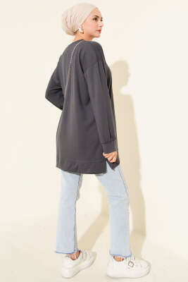 Loyşa Coco Yazı Süslemeli Tunik Füme - 300-500 TL Ürünler