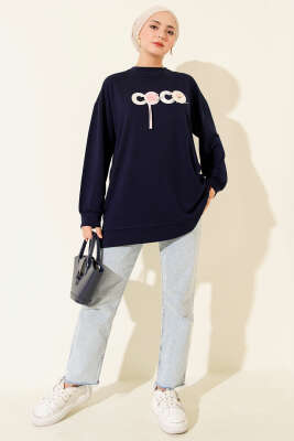 Loyşa Coco Yazı Süslemeli Tunik Lacivert - 300-500 TL Ürünler