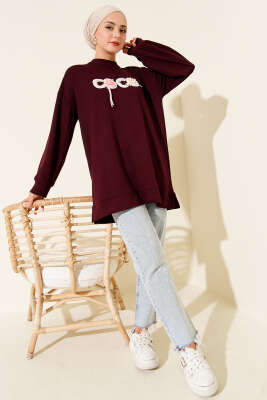 Loyşa Coco Yazı Süslemeli Tunik Mürdüm - 300-500 TL Ürünler