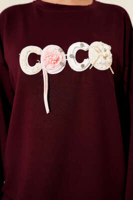 Loyşa Coco Yazı Süslemeli Tunik Mürdüm - 300-500 TL Ürünler