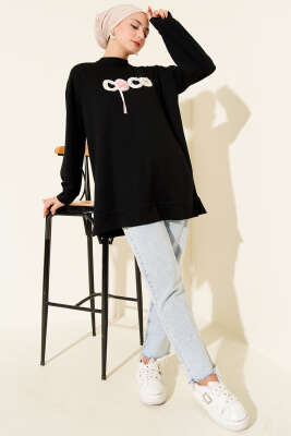 Loyşa Coco Yazı Süslemeli Tunik Siyah - 300-500 TL Ürünler