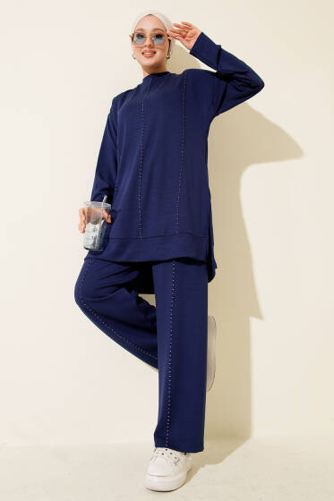 Loyşa Dikiş Detaylı İkili Takım Lacivert - İkili Takım