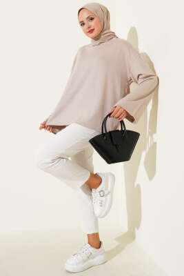 Loyşa Düşük Omuz Basic Tunik Bej - Tunik