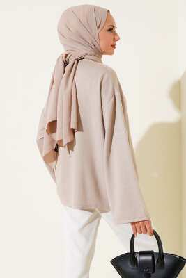 Loyşa Düşük Omuz Basic Tunik Bej - Tunik