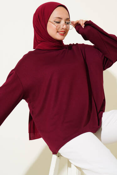 Loyşa Düşük Omuz Basic Tunik Bordo - Tunik