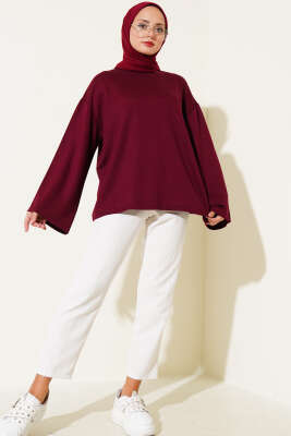 Loyşa Düşük Omuz Basic Tunik Bordo - Tunik