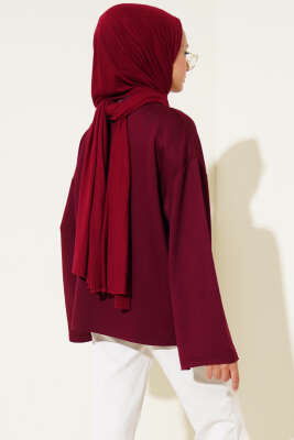 Loyşa Düşük Omuz Basic Tunik Bordo - Tunik
