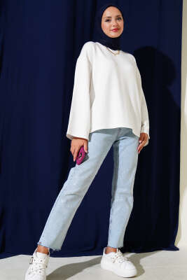 Loyşa Düşük Omuz Basic Tunik Ekru - Tunik