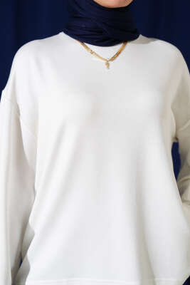 Loyşa Düşük Omuz Basic Tunik Ekru - Tunik