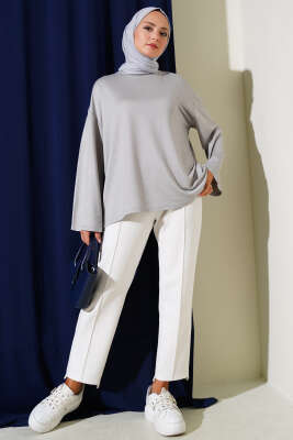 Loyşa Düşük Omuz Basic Tunik Gri - Tunik