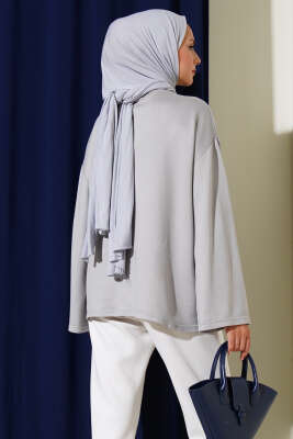 Loyşa Düşük Omuz Basic Tunik Gri - Tunik