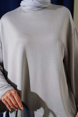 Loyşa Düşük Omuz Basic Tunik Gri - Tunik