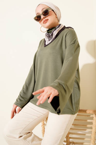 Loyşa Düşük Omuz Basic Tunik Haki - Tunik