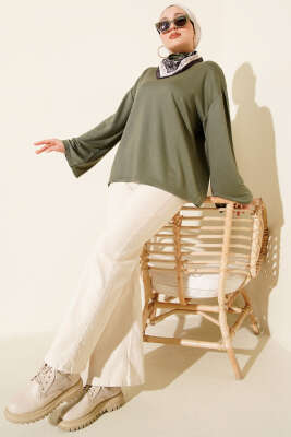 Loyşa Düşük Omuz Basic Tunik Haki - Tunik