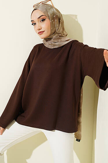 Loyşa Düşük Omuz Basic Tunik Kahve - 100-300 TL Ürünler