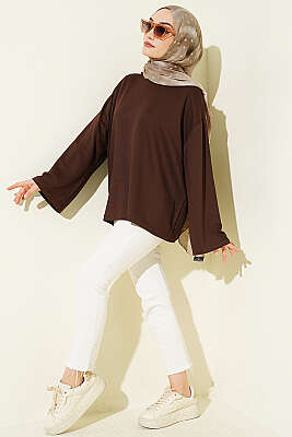 Loyşa Düşük Omuz Basic Tunik Kahve - 100-300 TL Ürünler