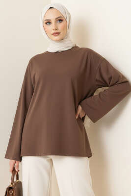 Loyşa Düşük Omuz Basic Tunik Kahve - Tunik