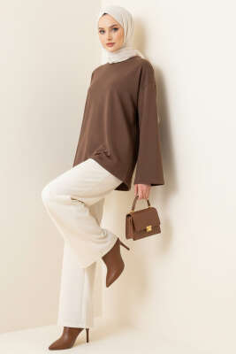 Loyşa Düşük Omuz Basic Tunik Kahve - Tunik