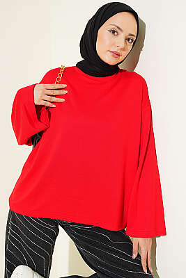 Loyşa Düşük Omuz Basic Tunik Kırmızı - SAS