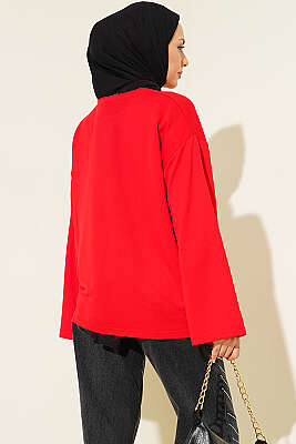Loyşa Düşük Omuz Basic Tunik Kırmızı - Tunik