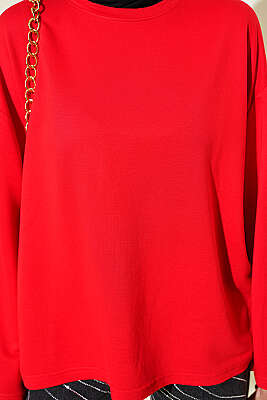 Loyşa Düşük Omuz Basic Tunik Kırmızı - Tunik