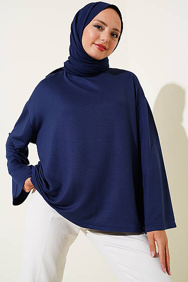 Loyşa Düşük Omuz Basic Tunik Koyu Lacivert - Tunik