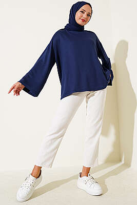 Loyşa Düşük Omuz Basic Tunik Koyu Lacivert - Tunik