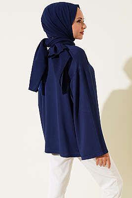 Loyşa Düşük Omuz Basic Tunik Koyu Lacivert - Tunik