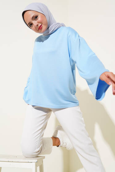 Loyşa Düşük Omuz Basic Tunik Mavi - Tunik