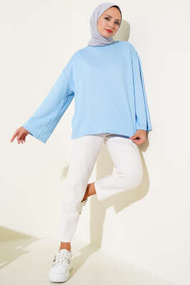 Loyşa Düşük Omuz Basic Tunik Mavi - Tunik